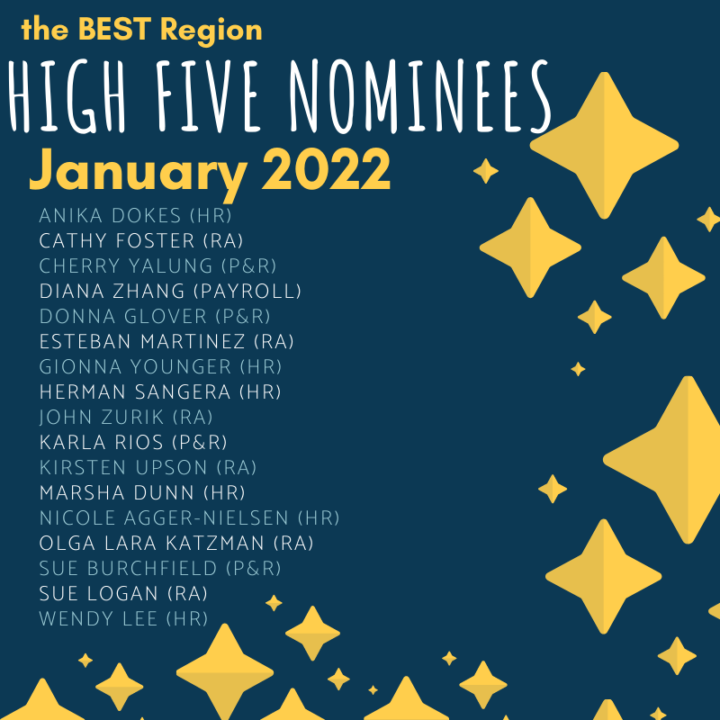 A picture of the list of High Five nominees